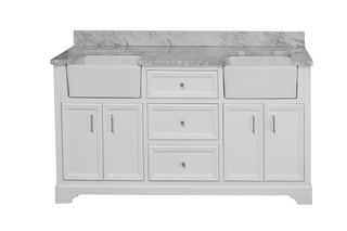 Zelda 72-inch Double Farmhouse Vanity White Cabinet Marble Top - Front
