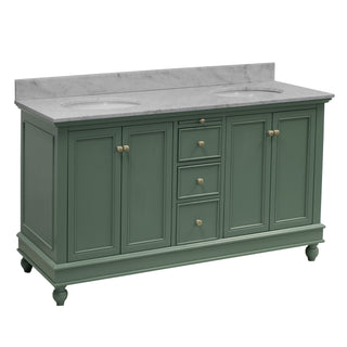 bella 60 inch sage green double bathroom vanity carrara marble countertop