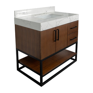 ellis 36 inch walnut bathroom vanity engineered marble countertop