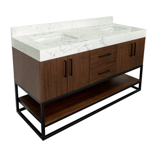 ellis 60 inch walnut double bathroom vanity engineered marble countertop