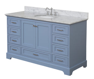 Harper 60-inch Single Vanity Powder Blue Cabinet Carrara Marble Top - Side