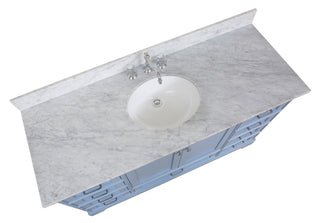Harper 60-inch Single Vanity Powder Blue Cabinet Carrara Marble Top - Countertop
