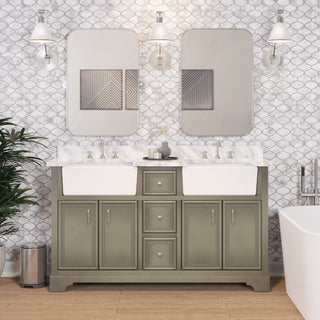 Zelda 60-inch Double Farmhouse Vanity with Carrara Marble Top