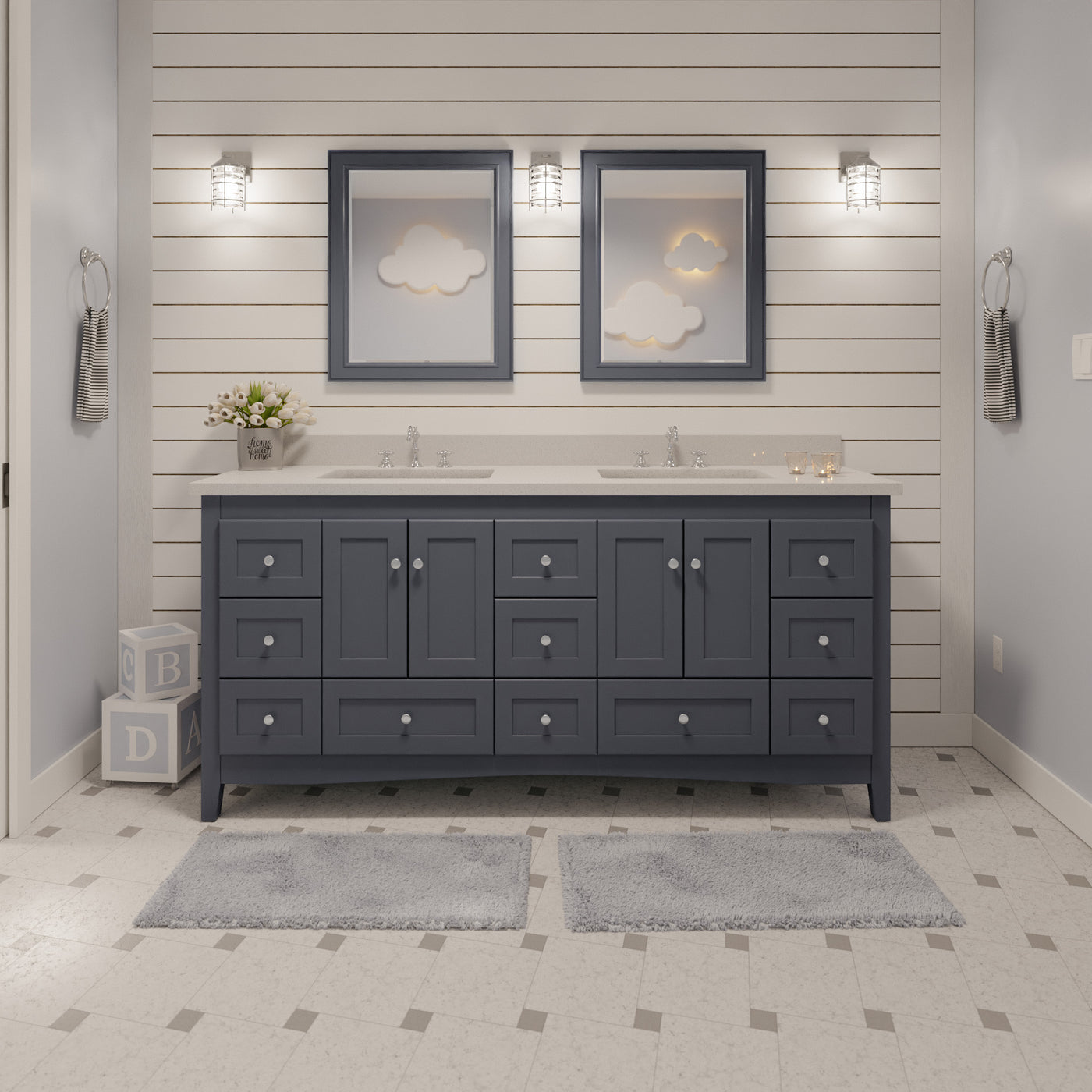 72inch Double Bathroom Vanities Solid Wood Construction