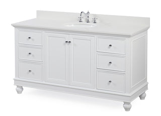 Bella 60-inch Single Vanity White Cabinet Quartz Top Side