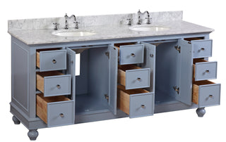 Bella 72-inch Double Sink Powder Blue Bathroom Vanity Carrara Marble Top - Interior