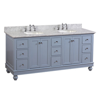 Bella 72-inch Double Sink Powder Blue Bathroom Vanity Carrara Marble Top - Side