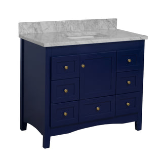 Abbey 42-inch Shaker Bathroom Vanity Blue Cabinet Marble Top - Side