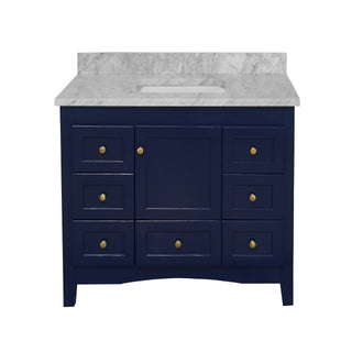 Abbey 42-inch Shaker Bathroom Vanity Blue Cabinet Marble Top - Front