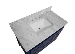 Abbey 42-inch Shaker Bathroom Vanity Blue Cabinet Marble Top - Countertop