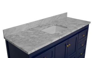 Abbey 60-inch Single Bathroom Blue Vanity Carrara Marble Top