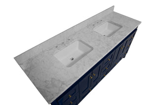 Abbey 72-inch Double Bathroom Vanity Royal Blue Cabinet Carrara Marble Top - Countertop
