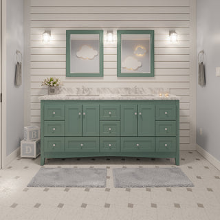 Abbey 72-inch bathroom vanity with green cabinet and Carrara marble top