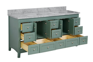 Abbey 72-inch Double Sink Vanity Sage Green Cabinet Carrara Marble Top - Interior