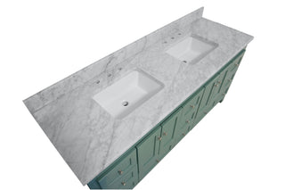 Abbey 72-inch Double Sink Vanity Sage Green Cabinet Carrara Marble Top - Countertop