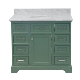 Aria 42-inch Green Bathroom Vanity with Carrara Marble Top - Front