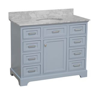 aria 42 inch powder blue bathroom vanity carrara marble countertop