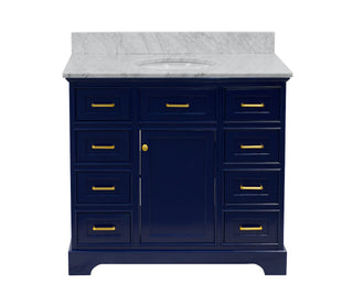 Aria 42-inch Royal Blue Bathroom Vanity with Carrara Marble Top - Front