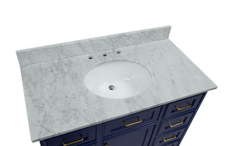 Aria 42-inch Royal Blue Bathroom Vanity with Carrara Marble Top - Countertop