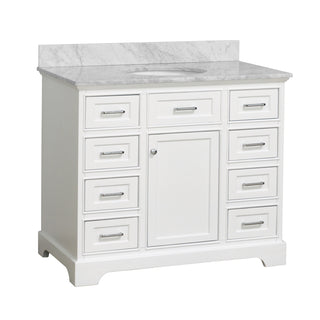 Aria 42-inch White Bathroom Vanity with Carrara Marble Top