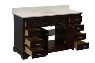 Aria 60-inch Single Vanity Brown Cabinet Quartz Top Interior