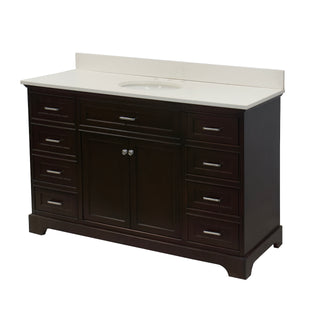 Aria 60-inch Single Vanity Brown Cabinet Quartz Top Side