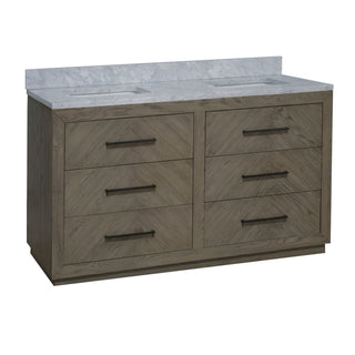 avery 60 inch double gray oak bathroom vanity carrara marble countertop