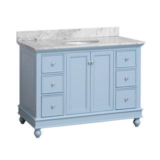 bella 48 inch powder blue bathroom vanity carrara marble top