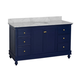 Bella 60" Royal Blue Bathroom Vanity with Carrara Marble Top