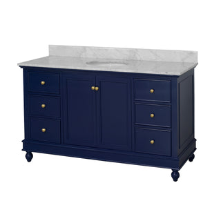 Bella 60" Royal Blue Bathroom Vanity with Carrara Marble Top