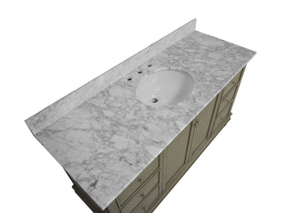 Bella 60-inch Single Bathroom Vanity Weathered Cabinet Carrara Marble Countertop