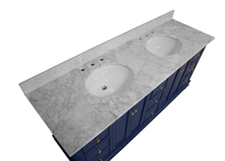 Bella 72-inch Double Sink Blue Bathroom Vanity Carrara Marble Top - Countertop