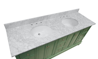 Bella 72-inch Double Sink Green Bathroom Vanity Carrara Marble Top - Countertop