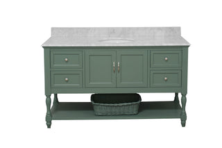 Beverly 60-inch Single Vanity Green Cabinet Marble Front View