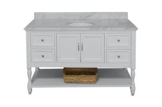 Beverly 60-inch Single Sink White Bathroom Vanity Marble - Front
