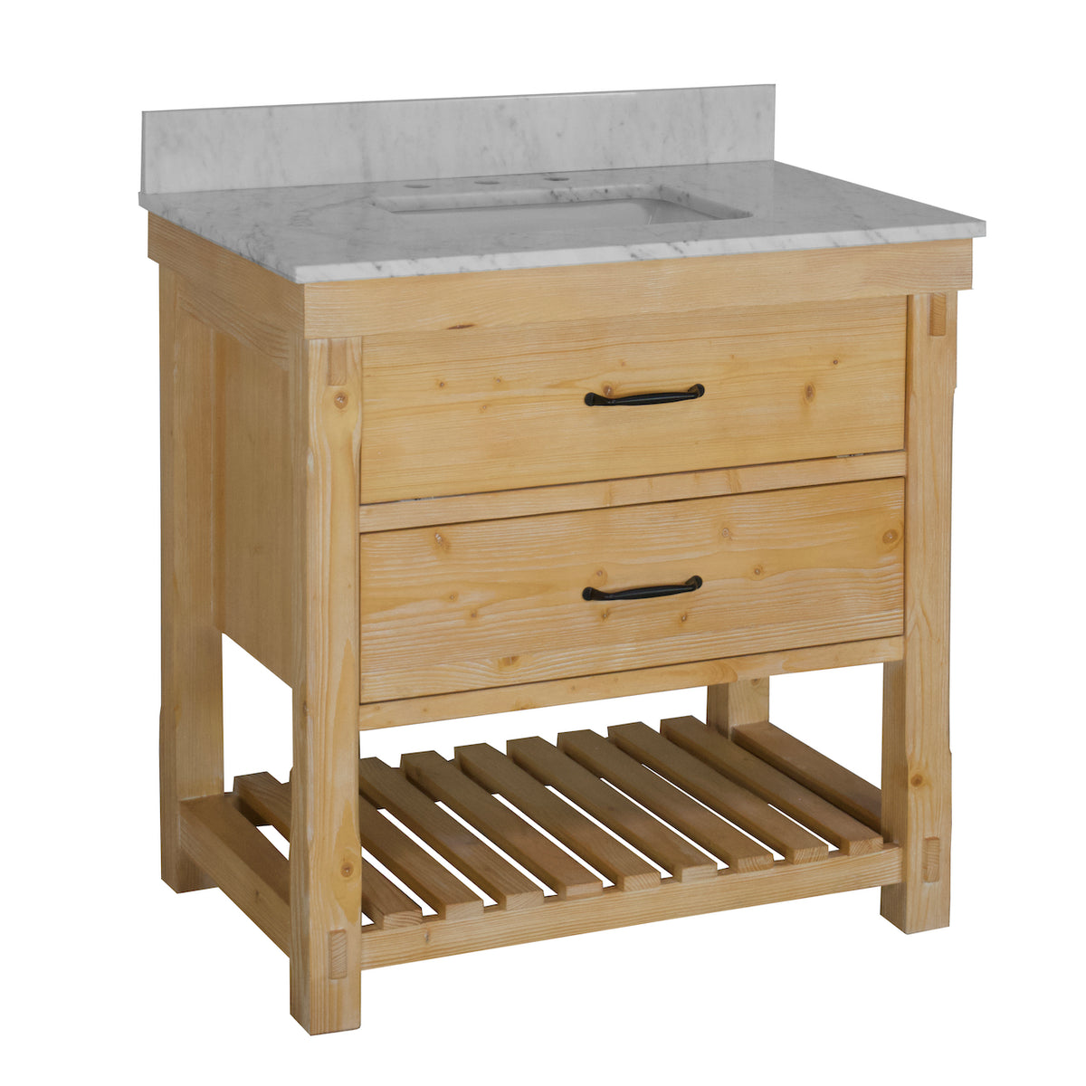 Birmingham 36" Rustic Natural Wood Bathroom Vanity with Carrara Marble ...