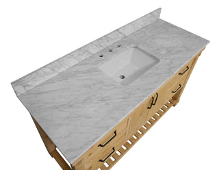 Birmingham 60-inch Single Sink Natural Wood Bathroom Vanity Carrara Marble Countertop