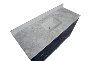 California Modern Bathroom Vanity Royal Blue Cabinet - Carrara Marble Countertop