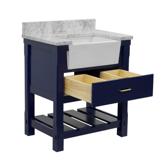 Charlotte 30-inch Farmhouse Vanity with Carrara Marble Top
