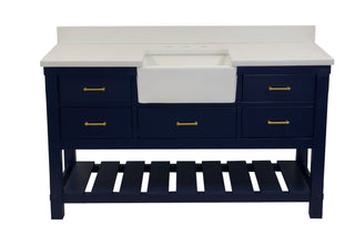 Charlotte 60-inch Single Farmhouse Vanity Royal Blue Cabinet Quartz Top - Front