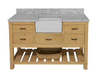 Charlotte 60-inch Single Farmhouse Bathroom Vanity Natural Wood Marble - Front