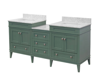 Eleanor 72" Double Bathroom Vanity Green Cabinet Carrara Marble - Side