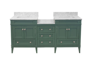 Eleanor 72" Double Bathroom Vanity Green Cabinet Carrara Marble - Front