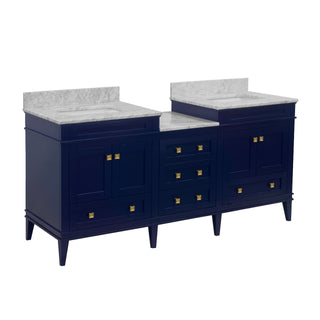 Eleanor 72" Double Bathroom Vanity Royal Blue Cabinet Carrara Marble - Side