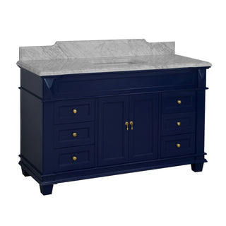 Elizabeth 60-inch Single Vanity Blue Cabinet Carrara Top - Side