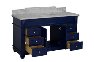 Elizabeth 60-inch Single Vanity Blue Cabinet Carrara Top - Interior