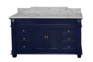 Elizabeth 60-inch Single Vanity Blue Cabinet Carrara Top - Front