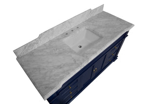 Elizabeth 60-inch Single Vanity Blue Cabinet Carrara Top - Countertop