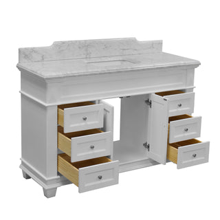 Elizabeth 60-inch Single Vanity White Cabinet Carrara Top - Interior