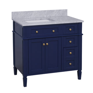 hailey 36 inch royal blue bathroom vanity carrara marble countertop
